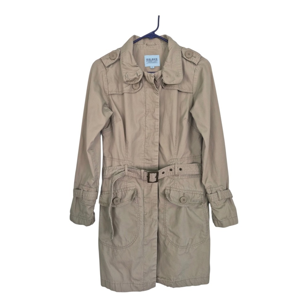 Baleno Womens M Tan Trench Coat Belted Floral Lined Cotton Utility Jacket Y2K